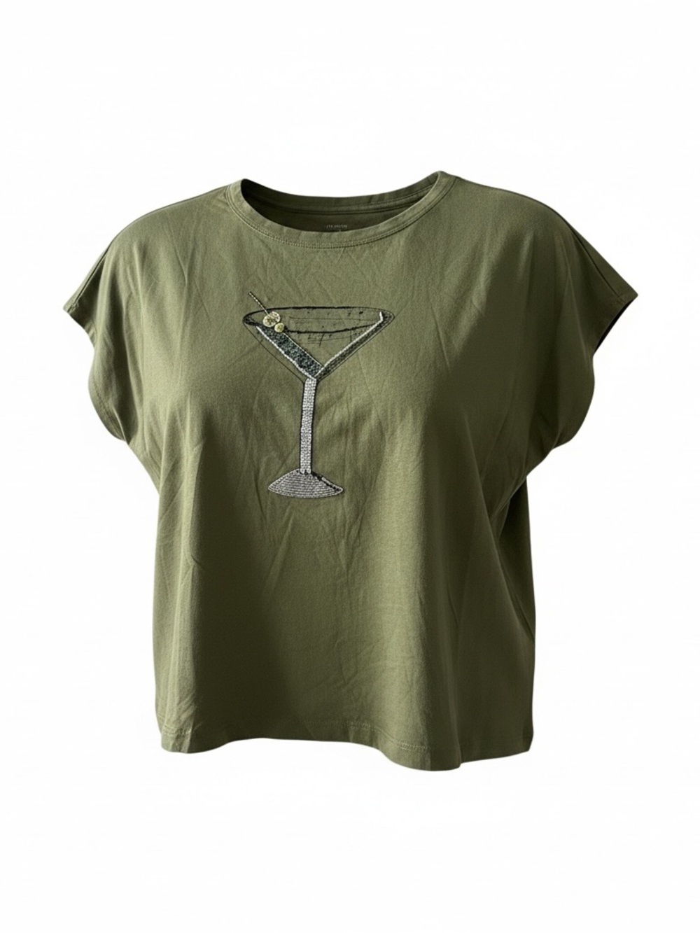 Maeve by Anthropologie Beaded Martini Graphic Tee – Size Small